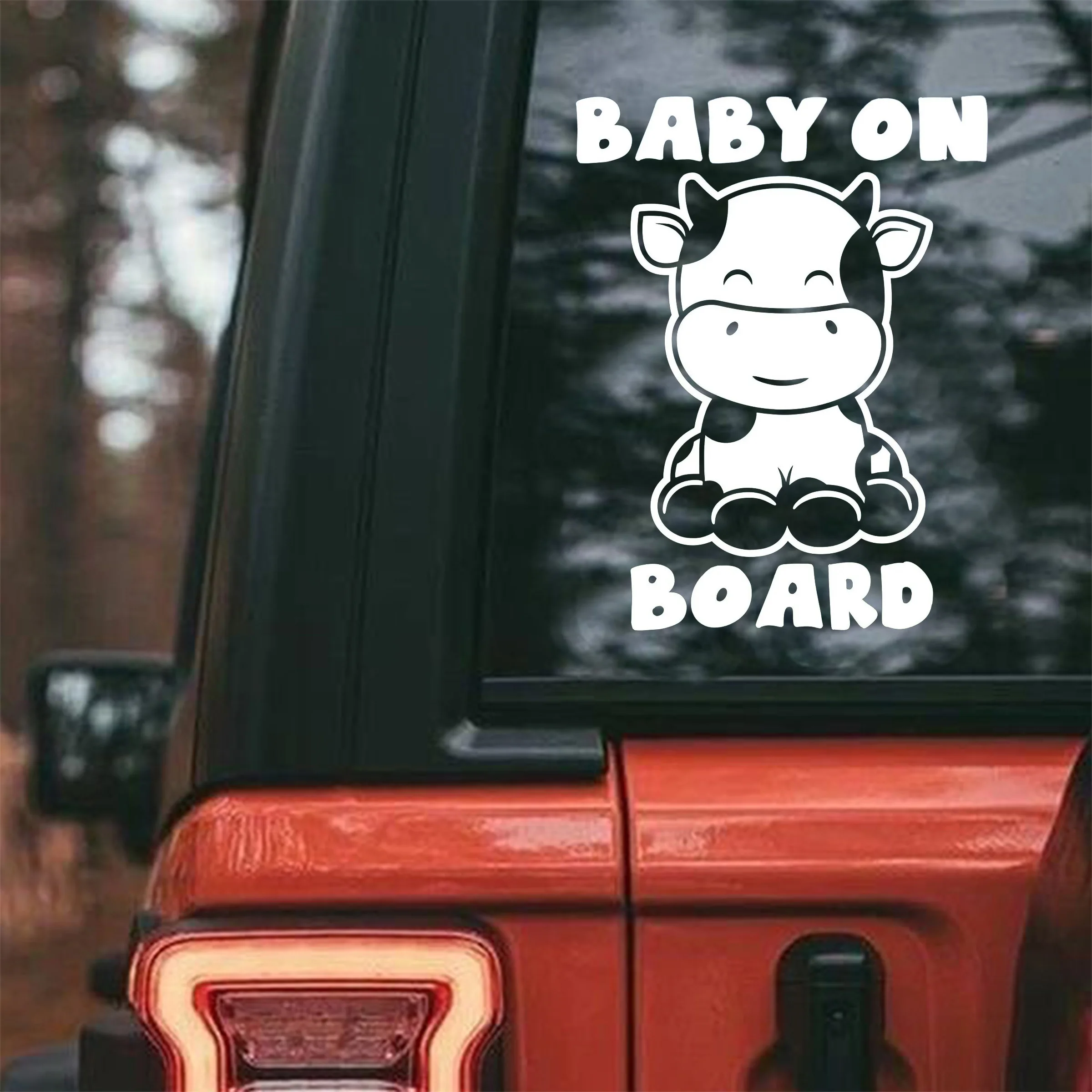 70141# Baby Cow On Board Car Stickers, Waterproof Vinyl Decals, for Car Windows, Car Bumper, Car Body Decorative Accessories