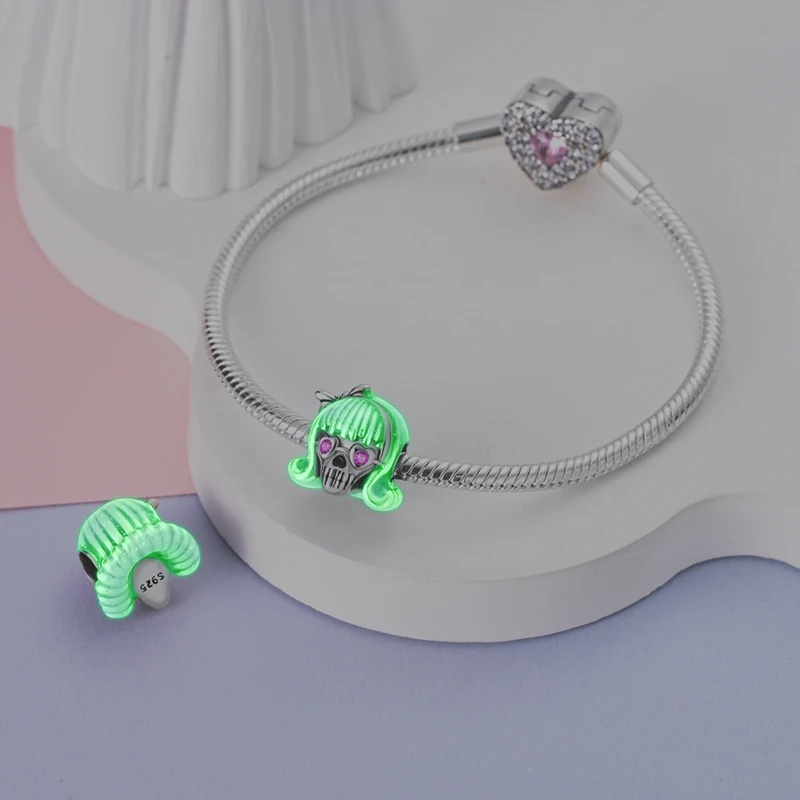 925 Sterling Silber Halloween Charms Perlen Skelett Kürbis Kutsche Hexe Herz Anhänger Passend für Armband Frauen DIY Schmuck Geschenke – Detail 26