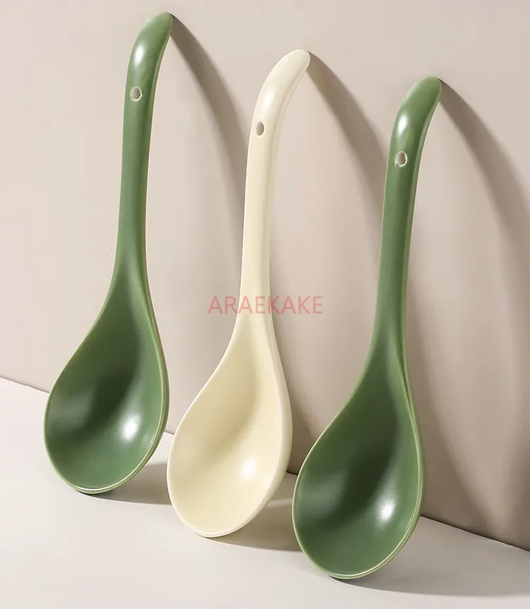 Ceramic large spoon long handle household spoon ins wind large spoon Congee spoon Luosifen spoon