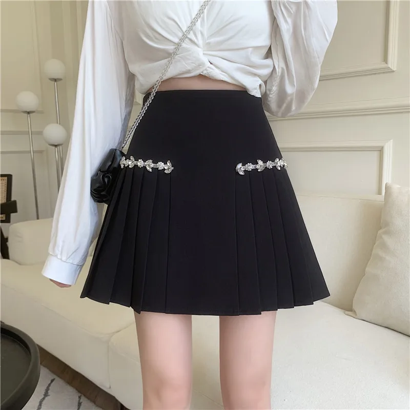 

Bla Pleated Skirt Women's plus Size High Waist A-Line Flared Slimming f-length Skirt Korean Sle Commute Pure Color