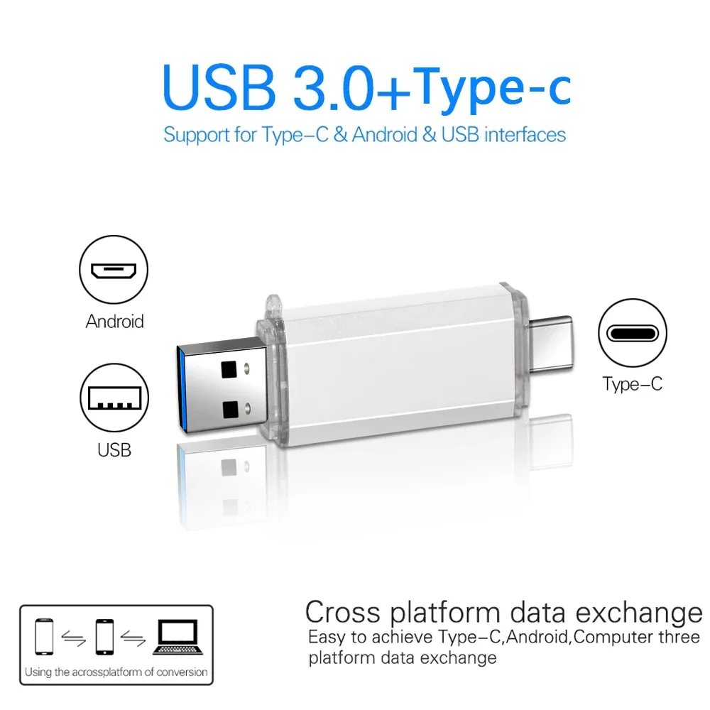 Pendrive de Metal OTG 3,0, unidad flash USB de alta calidad, 8GB, 16GB, 32GB, 64GB, 128GB, para dispositivos tipo C, regalos