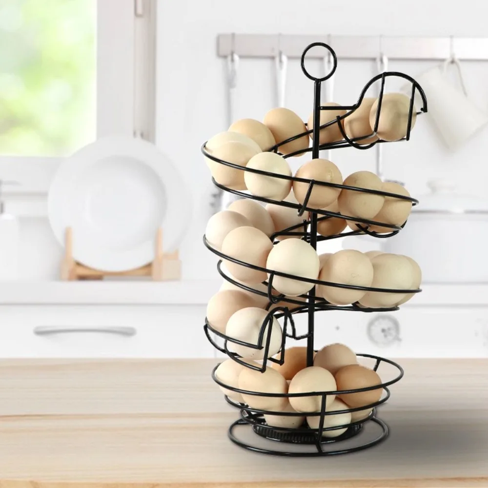 

Easy To Carry Iron Spiral Egg Holder Save Space Stable Base Egg Storage Rack Large Capacity Metal Egg Dispenser Countertop