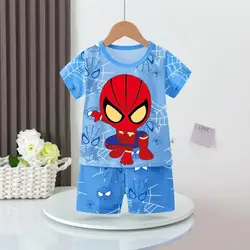 Summer Children Pajamas Set Short Sleeve T Shirt Sleepwear Pijamas Boys Spiderman Cartoon Pyjamas