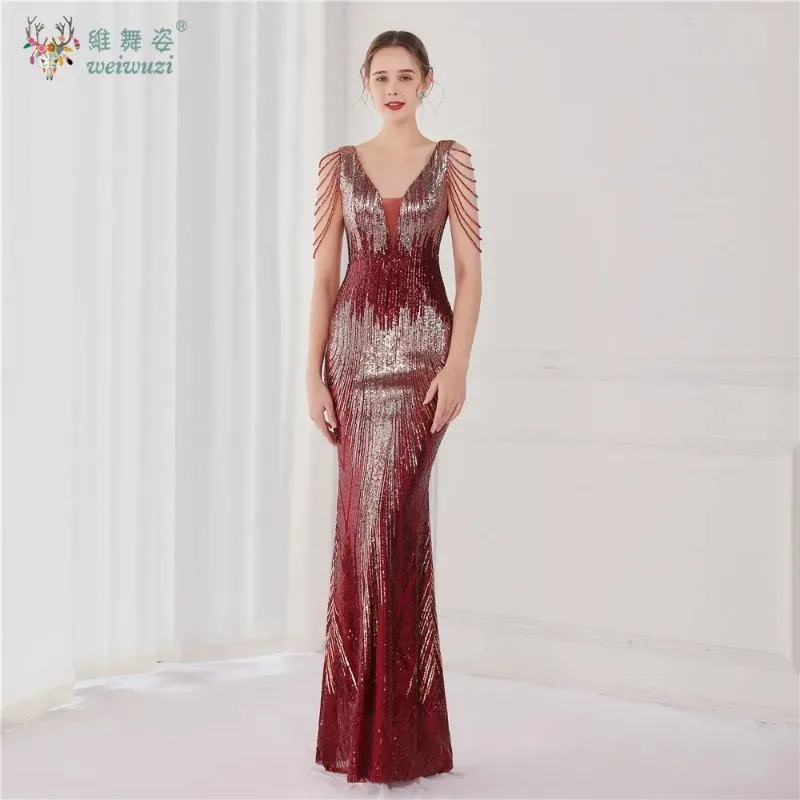 Sexy dos nu Maxi paillettes robes de soirée femmes élégant anniversaire fête de mariage robe queue de poisson de luxe bal moulante longues robes