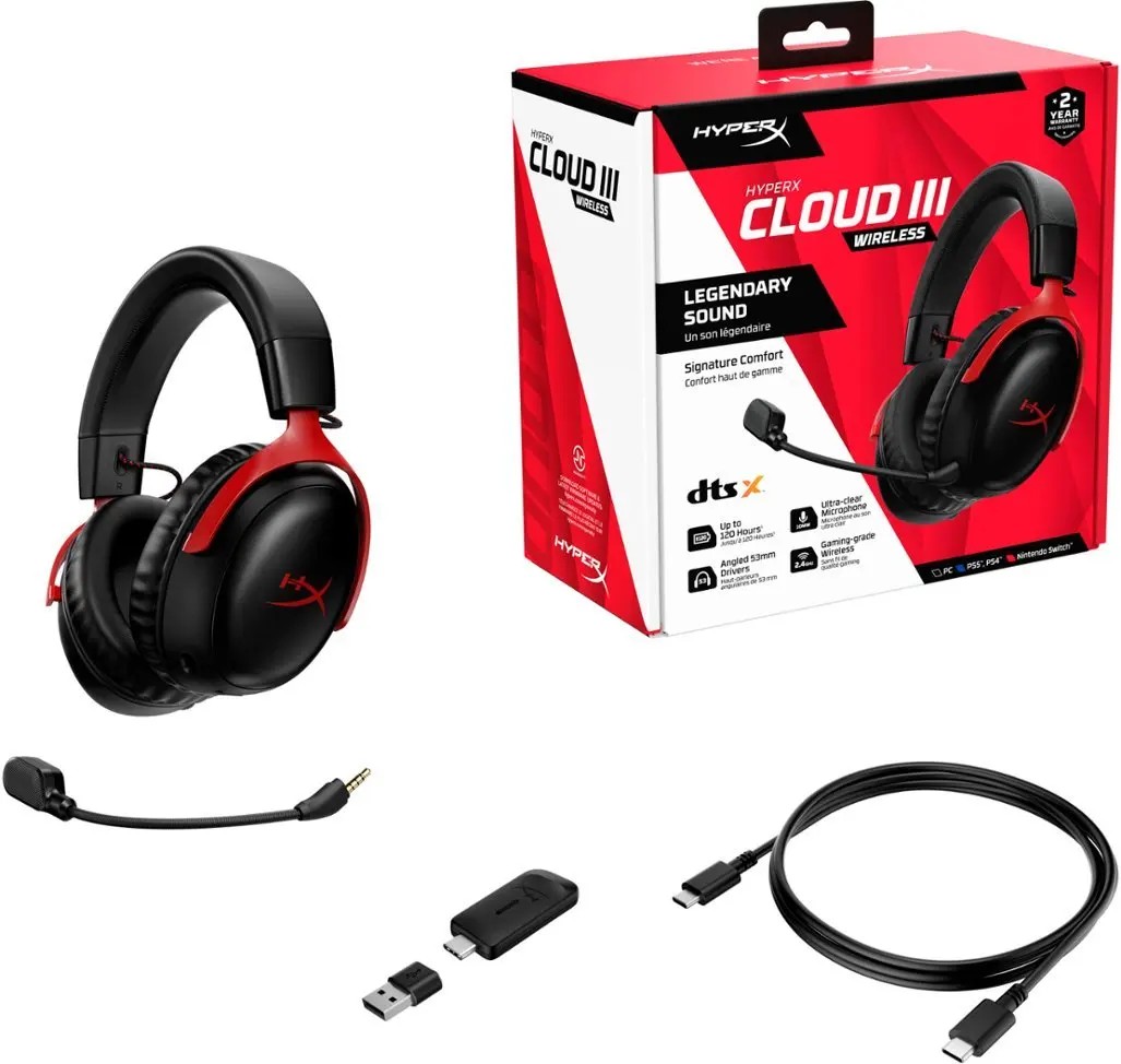 Hyper-X Cloud 3 Black Red Wireless ANC Gaming Headset Mic Stereo Chipset Compatible PC Mobile PS4 DJ Noise Cancelling Earphones