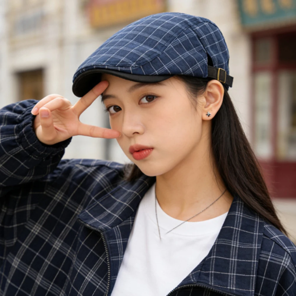 

HT5057 Berets for Men Women Vintage Artist Painter Plaid Beret Hat Male Female Ivy Flat Caps Spring Summer Adjustable Beret Cap