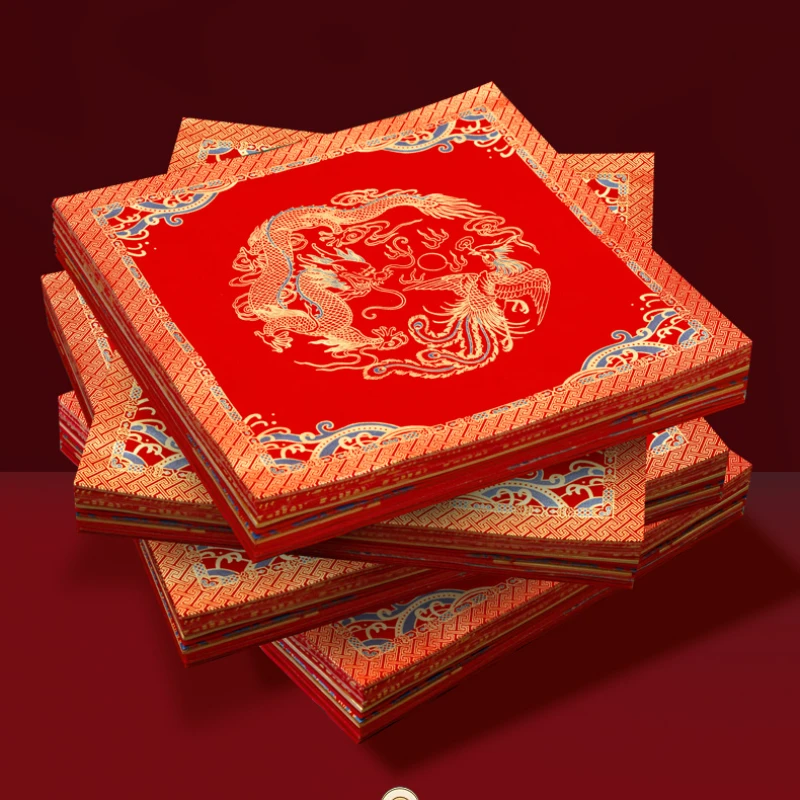 34cm Batik Red Xuan Paper Chinese Spring Festival Couplets Calligraphy Red Paper Square Shaped Red Xuan Paper for Fu Characters