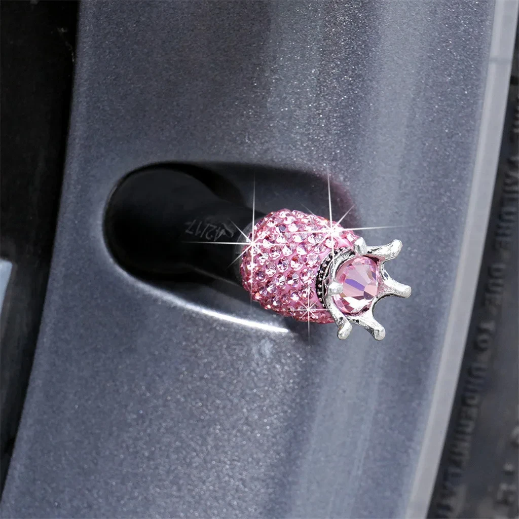 4Pcs Crown Bling Diamond Crystal Wheel Caps Rhinestone Clay ABS Car Tires Valves Tyre Stem Air Valve Caps Airtight Cover Bling