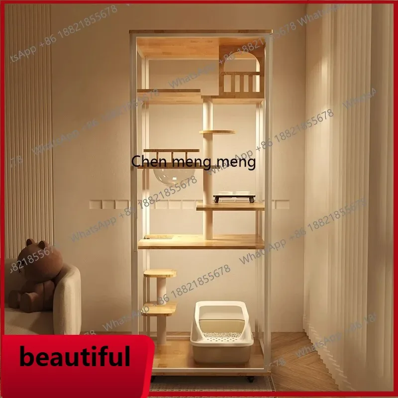 

X White panoramic cat villa does not occupy an area, solid wood small apartment indoor tempered glass cat cabinet