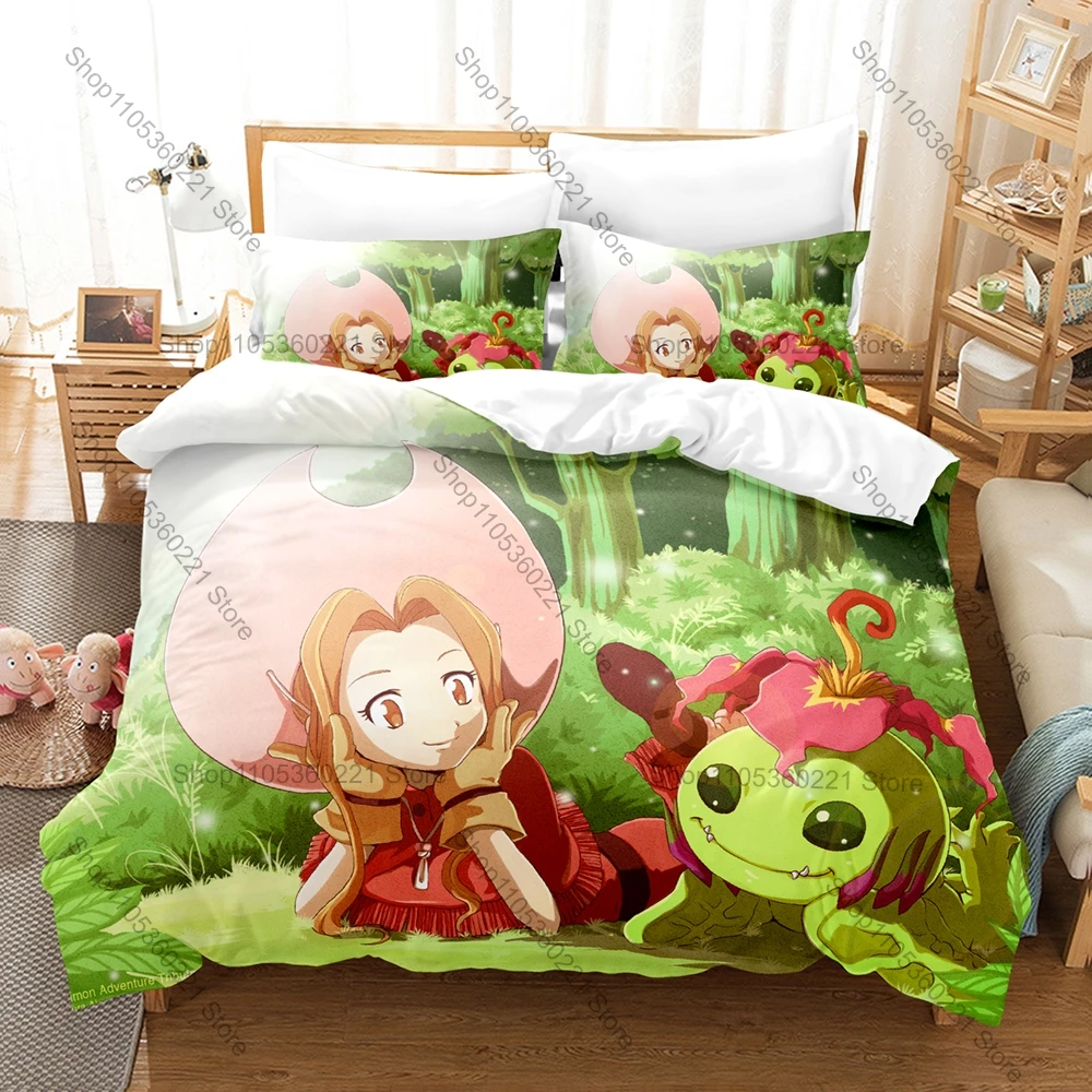 Cool New Digimon 3PCS Bedding Set Duvet Cover And Two Pillowcases Microfiber 3D Digital Printed Anime Bed Linens Home Decoration