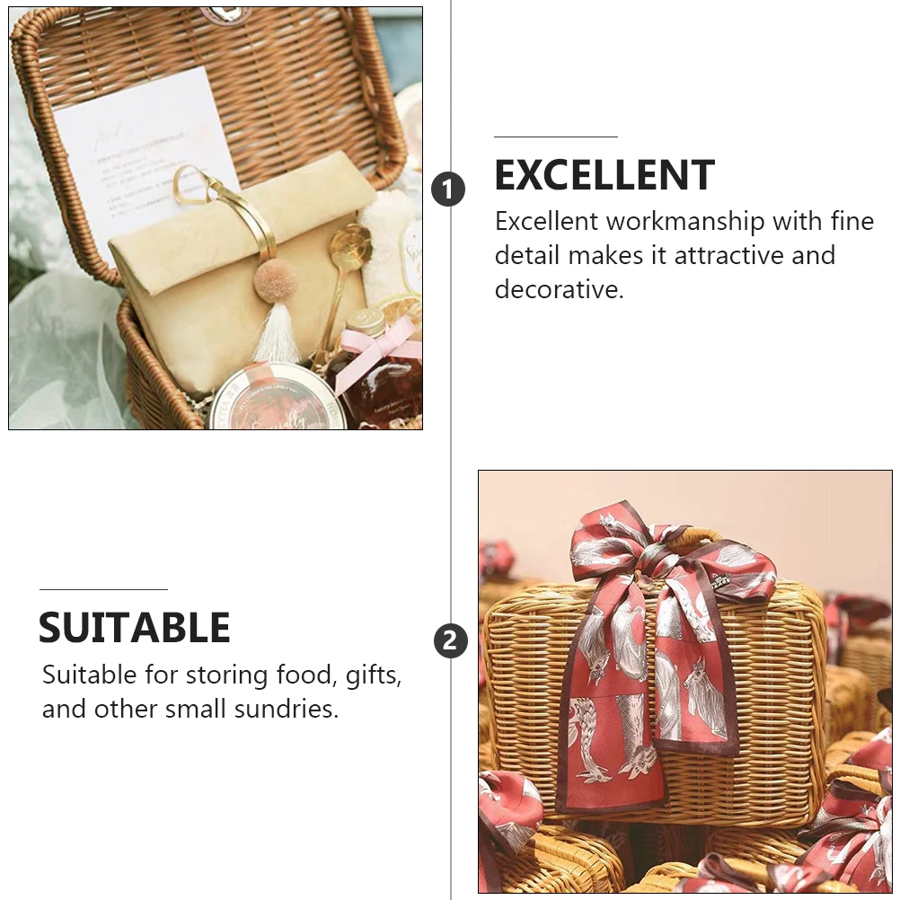 

1pc Storage Box Retro Style Woven Basket For Food Sundries Household Organization Picnic Camping Outdoor Natural