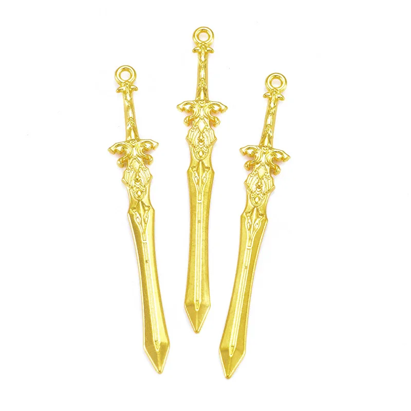 10PCS 5 Color Mixed Alloy Charms Knight Sword Knife Gun Bow Weapons Pendant For DIY Handmade Jewelry Material 70X11mm