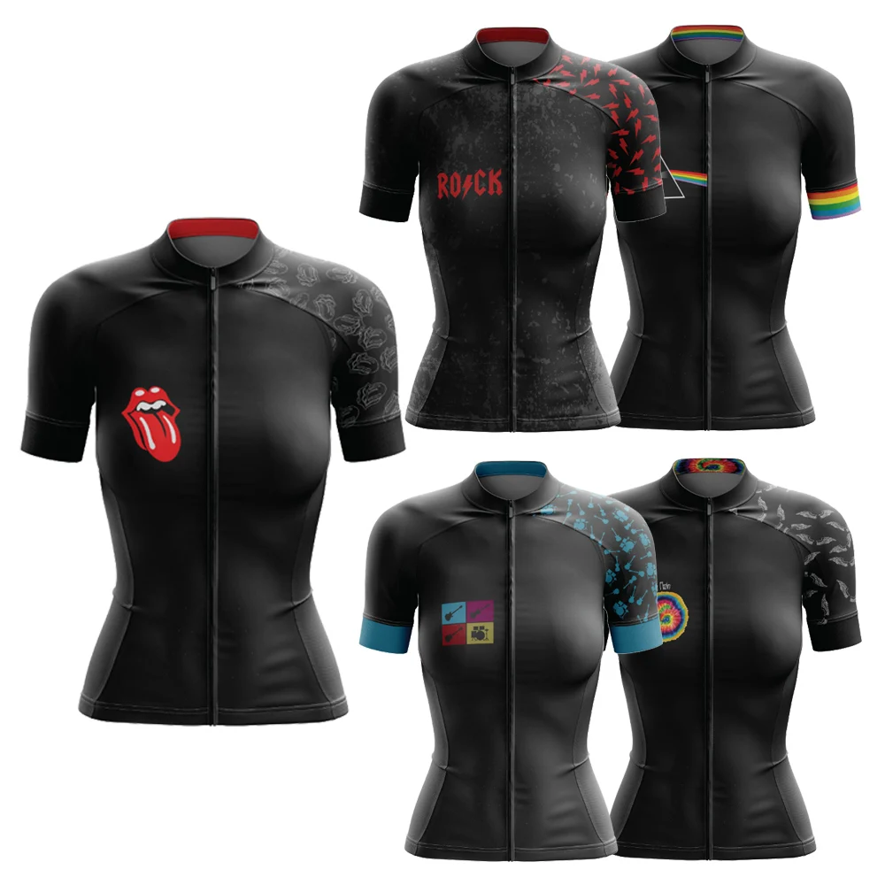 Retro Classic Rock Women's Black Short Sleeve Cycling Jersey Mountain Bike Road Riding Bicycle Clothes