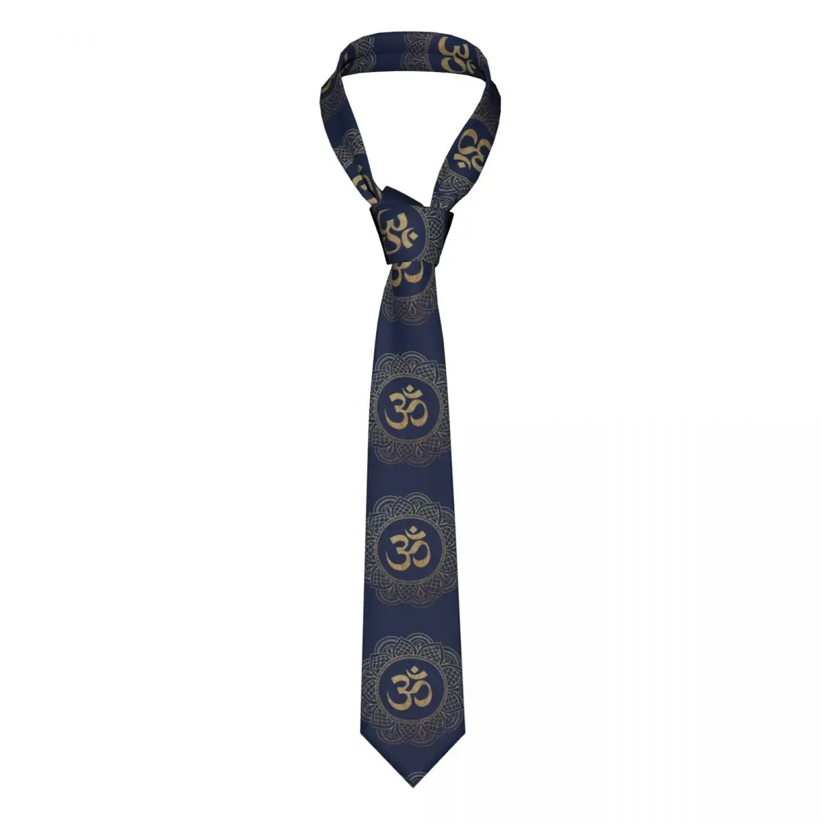 Custom Gold Om Mandala Ties Men's Fashion Silk Buddhism Aum Yoga Meditation Neckties for Wedding