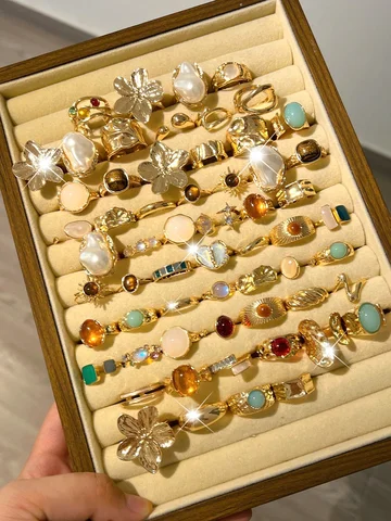 10/20/30pcs Random Vintage Boho Minimalist Stackable Rings Set Fashion Flowers Geometric Irregular Line Open Ring for Women