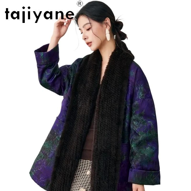 TAJIYANE 90% Goose Down Jacket Woman Luxe Mink Fur Collar Coat Chic V-Neck Belt Puffer Jackets 2025 Winter Women Clothes пуховик