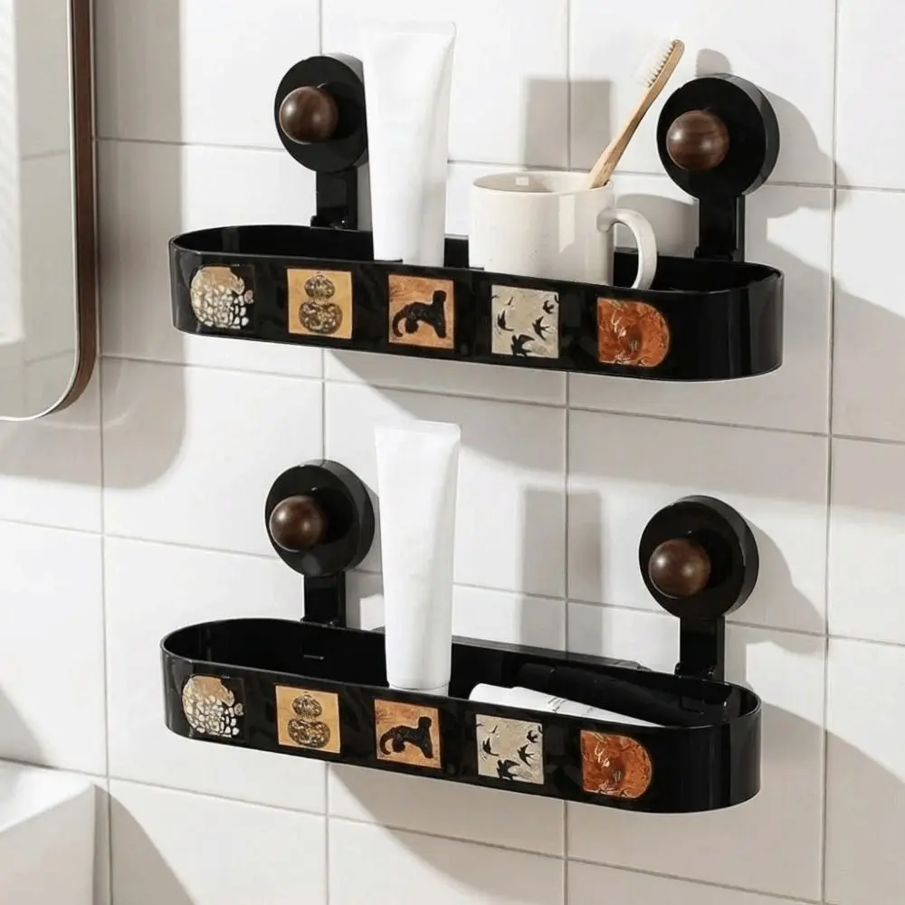 Plastic Suction Cup Storage Rack Punch Free Large Capacity Bathroom Shelves Removable Wall Mounted Wall Hanging Storage Rack