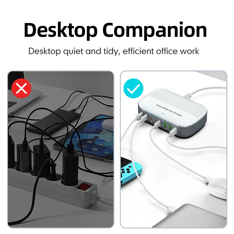 200W GaN Charger PD Fast Charging USB Type C Charger PD 100W 8 in 1 USBC Power Station For iPhone 17 16 15 Pro Max Xiaomi 14