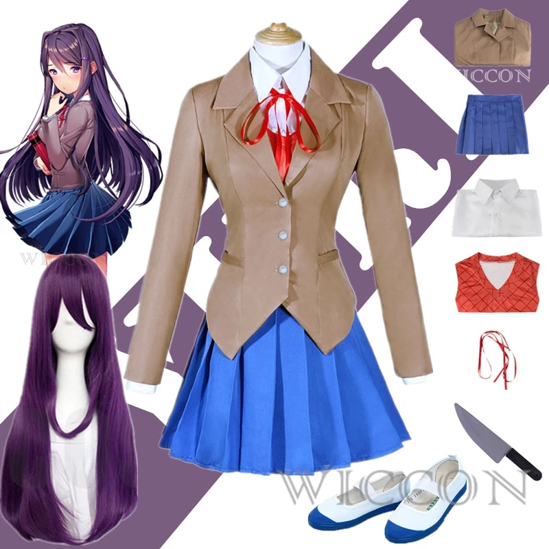 Game Doki Doki Literature Club Cosplay Yuri Costume Cosplay Yandere Cosplay Costume Wig Set School Uniform Girl Women Costumes