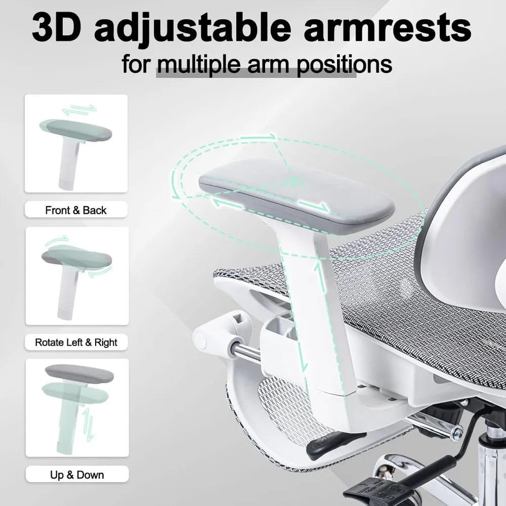 كرسي مكتب شبكي عالي الظهر مع مسند للقدمين، كرسي مكتب مريح مع دعم قطني ثلاثي الأبعاد، كرسي مكتب منزلي مريح للعمل وC #6