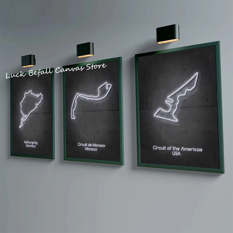 Neon F1 Formula Race Track Circuits Abstract Posters and Prints Canvas Painting Wall Art Pictures for Room Home Decor NO LED