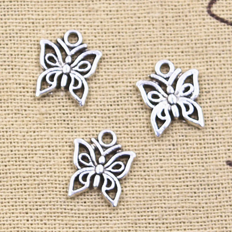 50pcs Charms Butterfly 14x12mm Antique Silver Color Pendants DIY Crafts Making Findings Handmade Tibetan Jewelry