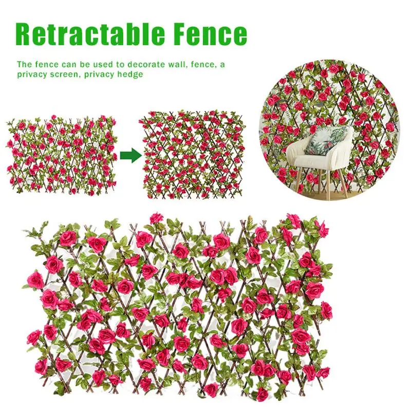 Ekran zasłaniający chowany płot drewniany żywopłot ze sztucznymi kwiatami liście dekoracja ogrodowa przesiewanie rozszerzanie krata