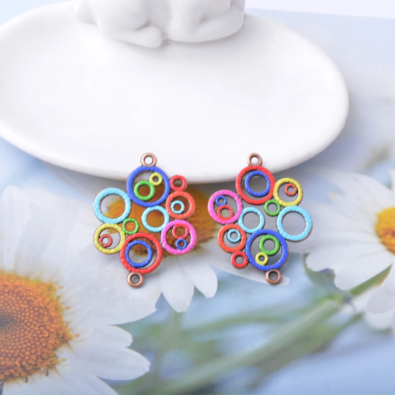 12 Stück/Set Ethnische Ohrringe in Antik-Kupferfarbe mit vier Löchern, Schmuckzubehör, Blumen-Anhänger im Bohème-Stil, DIY-Ohrringe für Frauen – Detail 9