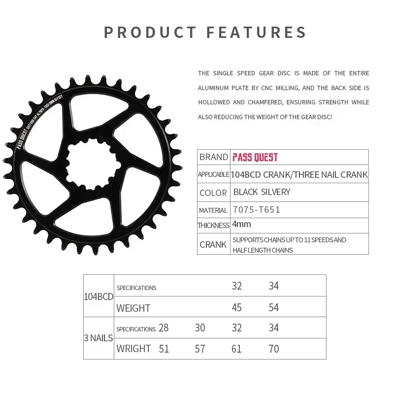 28T 30T 32T 34T Dirt Jump Urban and Street Action Bike Dedicated for Sram 3-nail Single-speed Chainring