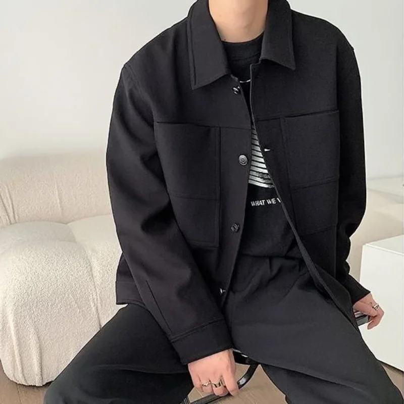E-BAIHUI Mens Jacket Long Sleeve Turn-down Collar Jacket Korean Fashion Casual Sollid Spring and Autumn Coats Men Clothing