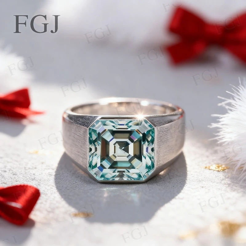 Newest Custom Asscher Ring 925 Sterling Silver 10x10mm Moissanite/Ruby/Sapphire/Columbia for Women Christmas Party Jewelry Gifts