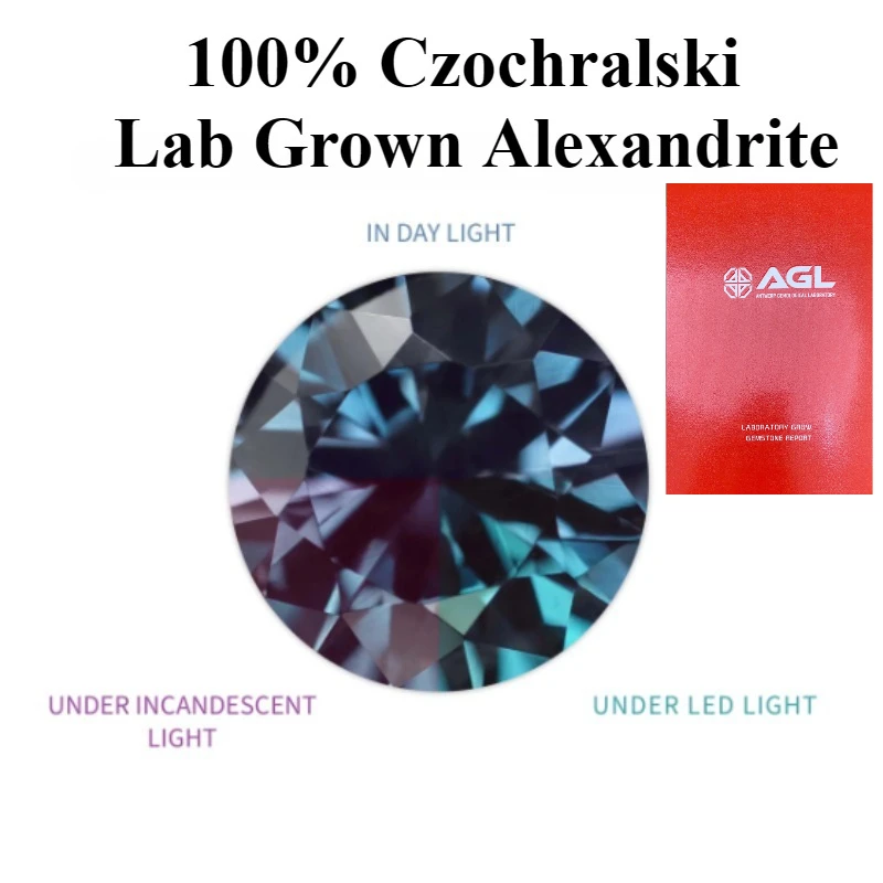 100%  Czochralski Lab Grown Alexandrite Lab Creat  Stone Round cut change from Green to Purple High quality  Selectable AGL