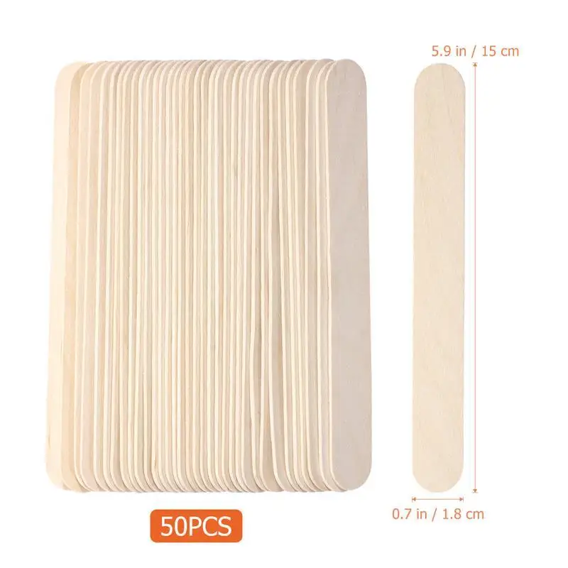 50pcs Hair Removal Wooden Sticks Waxing Hair Removal Wax Applicator Sticks Wax Spatula Tongue Depressor Spatula Sticks 15x1.8cm