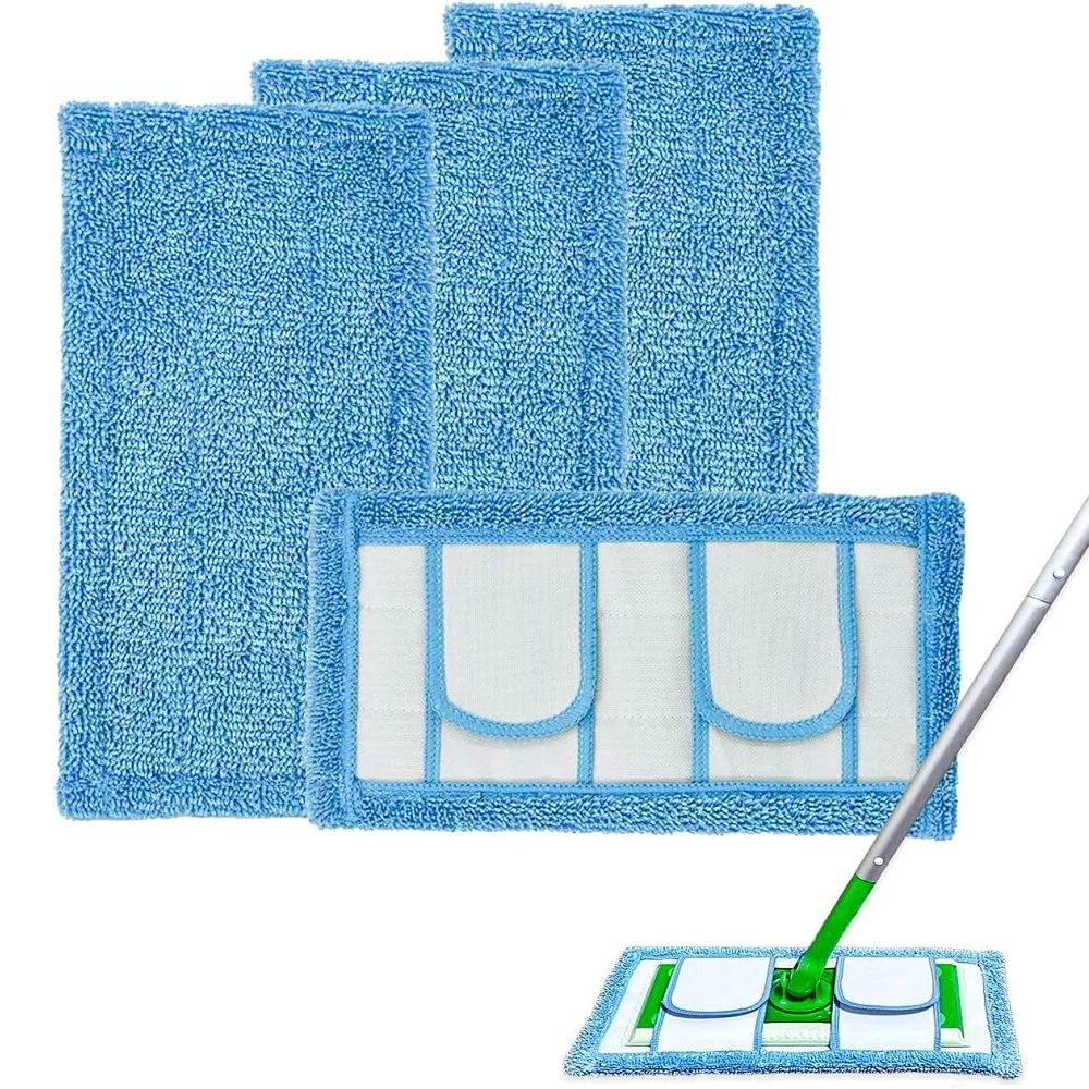 4 Pack Reusable Microfiber Mop Pads for Swiffer Sweeper and 10-12 Inch Flat Mop Wet Dry Cleaning Pads for All Hard-Floor