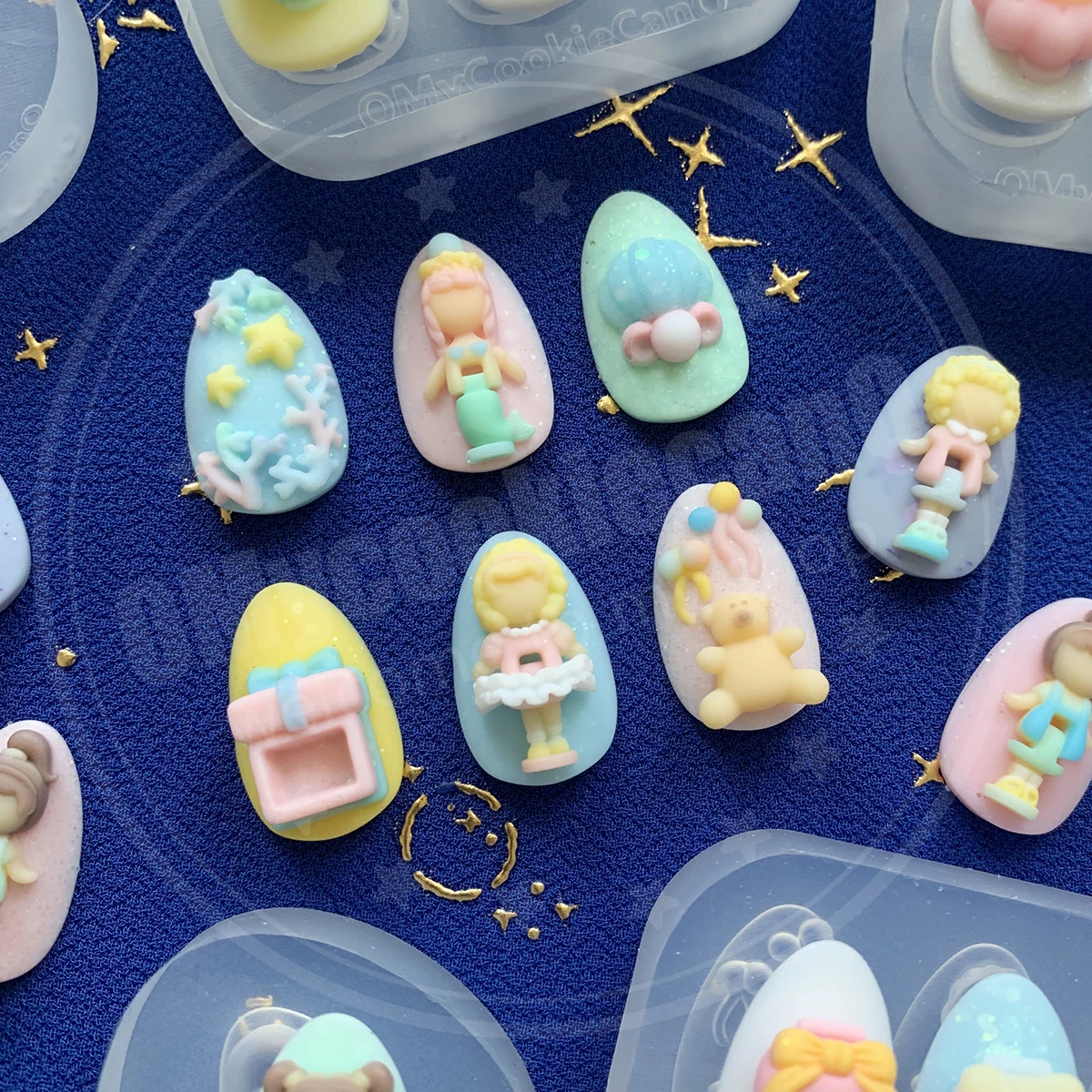 Super cute! resin mold PP mini figures, Pocket Birthday Party, Mermaid Bear, and clear transparent silicone molds.