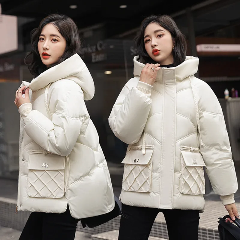 Giacca in cotone allentato Cappotto basic con cappuccio casual Capispalla donna Cappotto parka invernale da donna 2025 Cappotto invernale in cotone addensato caldo