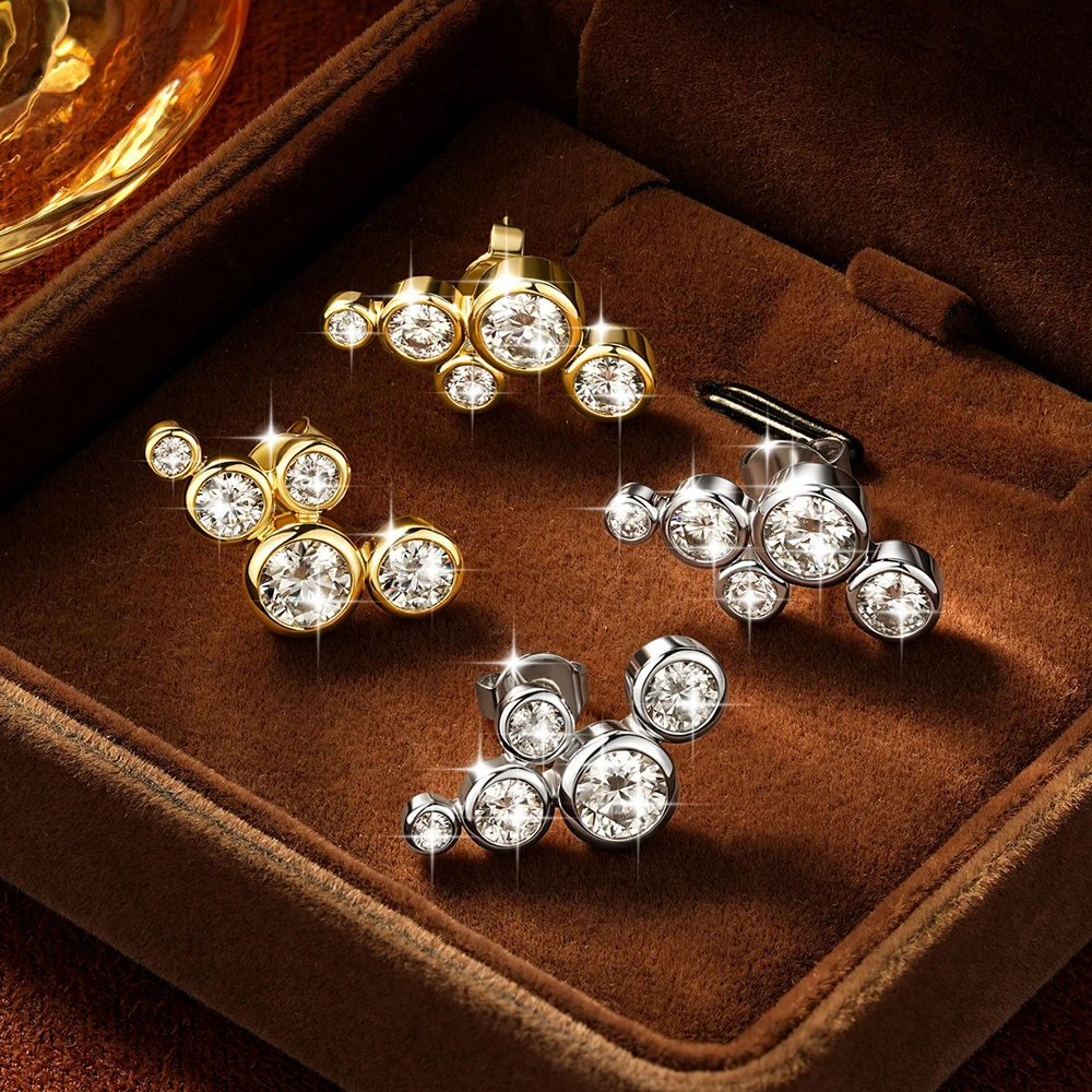 Abestecom D Color VVS1 GRA Moissanite Women Stud Earrings Star Waterdrop 14K Gold Plated Hoop Earring Wedding Fine Jewelry Gift - view 3