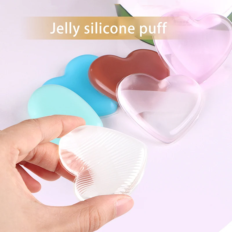 1 unidad de esponja de maquillaje transparente de silicona suave con forma de corazón, cojín de aire, esponja cosmética de gelatina, base BB Cream, herramientas de maquillaje frívolas