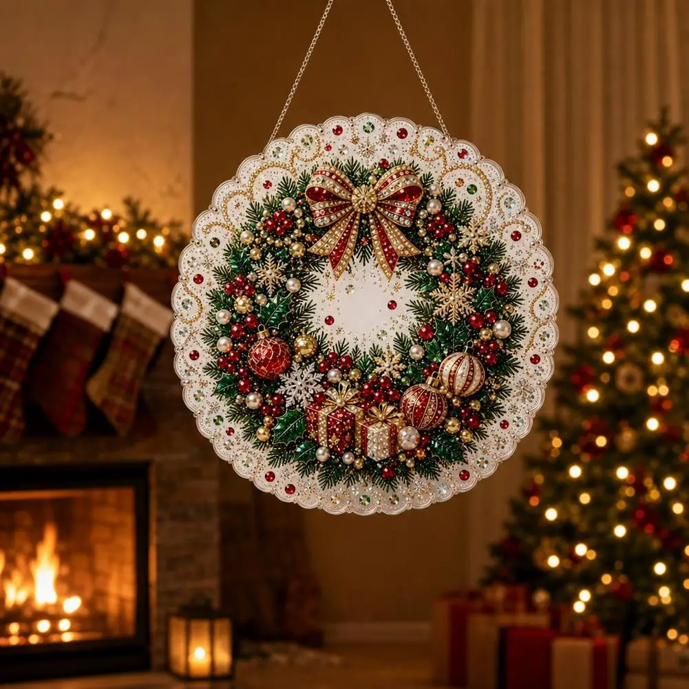 Pearl Diamond Painting Suncatcher Kit Diy Craft Acrylic Round Board With Lace Edge Pearl Beads Craft Christmas Diamond Painting view 5