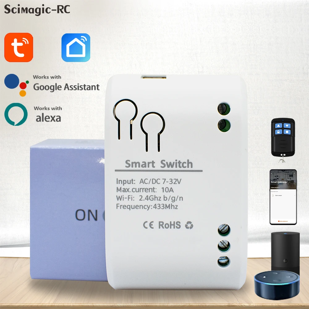 TUYA 1CH RF Smart Switch WIFI Garage Door Opener Home Automation Switch 12V 24V 220V AC/DC Relay Module