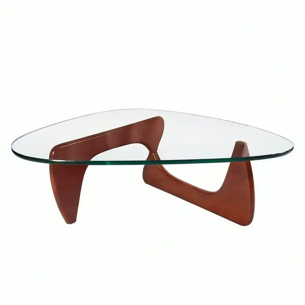 طاولة قهوة Noguchi مثلثة من الزجاج بقاعدة من الخشب الصلب الفاخر بلون الكرز #3