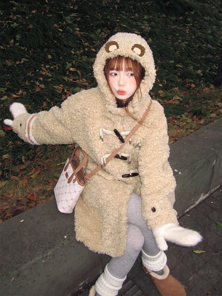 

Sweet Sli 2025 Young Sle Thiened Lamb Fur Jaet женское пальто с капюшоном на пуговицах хлопковое пальто зимняя теплая верхняя одежда