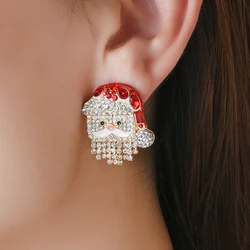 Santa Claus Earrings Zircon Shiny Christmas Holiday Red Green Woman Fashion Jewelry Happy Party Jewellery Gift for Daughter