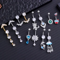 Nieuwe Rvs Dolfijn Navel Ringen Zirkoon Pijl Kat Cloud Navel Piercings Chirurgische Vrouwen Lichaam Sieraden Hanger Gift