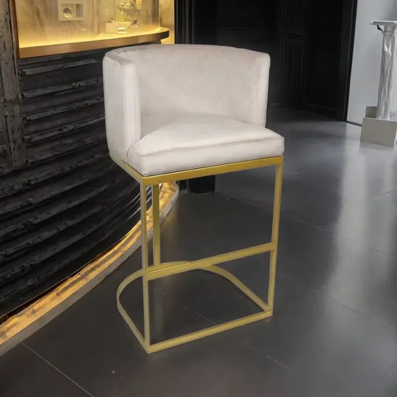 Modern Light Design Steady Home Bar Dining Leisure Upholstered Fabric Metal Base High Bar Chair