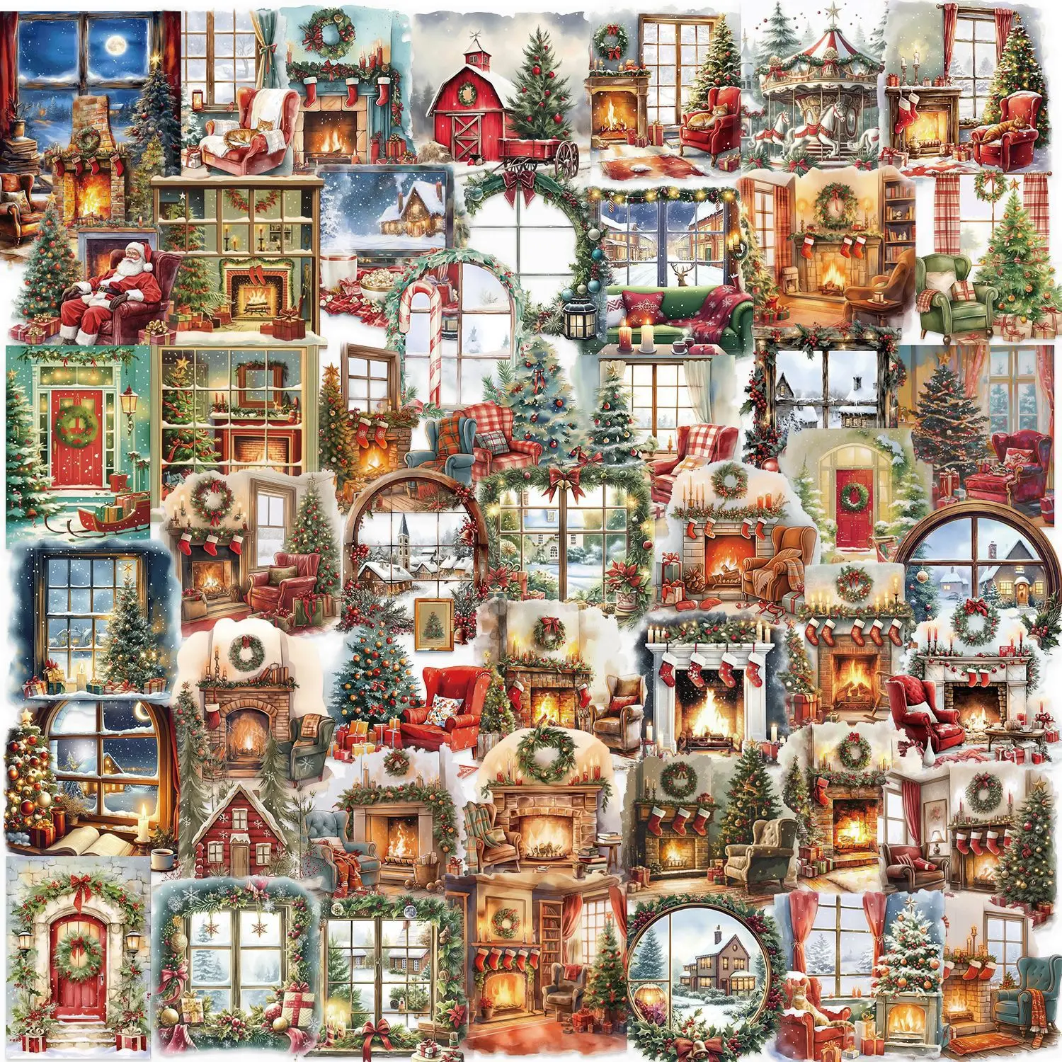 50 قطعة من ملصقات مشهد عيد الميلاد الكرتونية الشفافة لتزيين الحيوانات الأليفة والكمبيوتر المحمول والجيتار حافظة هاتف iPad ملصقات مقاومة للماء لعبة أطفال #1