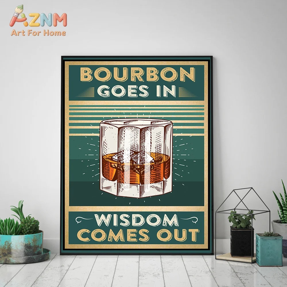 Retro Whiskey Entry Poster Bar Bar Wall Decoration Picture Interesting Ice Cube Art Print Wisdom Appears Alcohol Drinking Painti