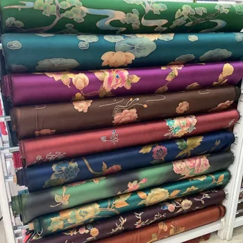 Vintage doppelseitiger handbemalter schwerer Satin-Gaze-Seidenstoff Hyazinthe