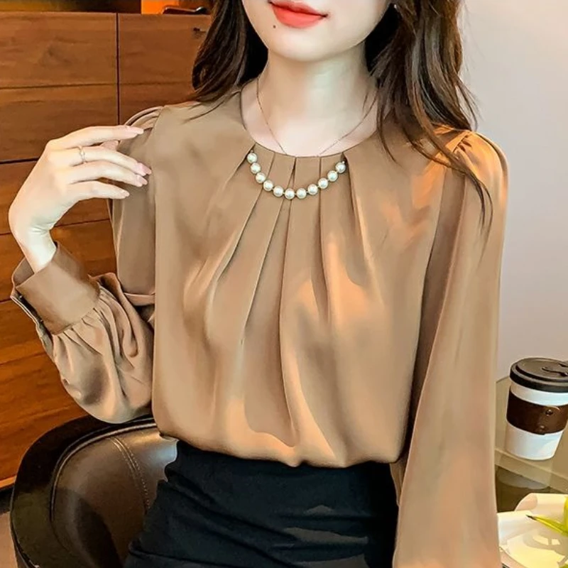 Kantooroutfits Ronde hals Vrouwelijke tops Formele elegante jeugdoverhemden Chique, mooie fijne slijtage om damesoverhemd en blouse te werken