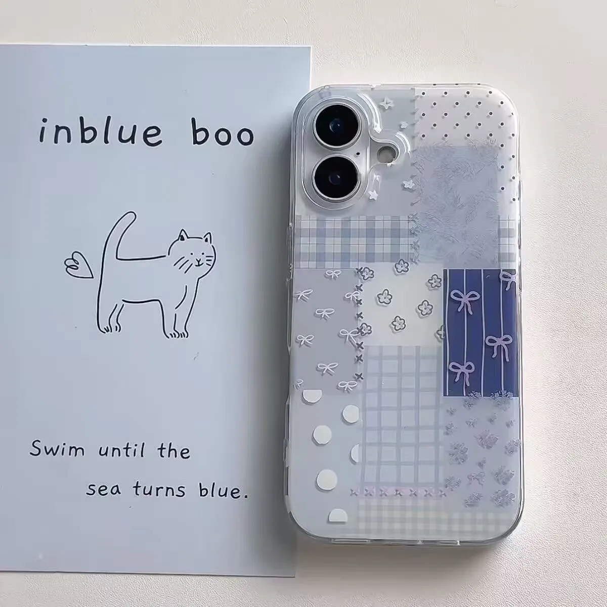 Coque de téléphone coréenne à motif de grille douce, étui arrière à Texture de plumes pour Samsung Galaxy S25 S24 S23 S22 S21 FE Ultra Plus 5G